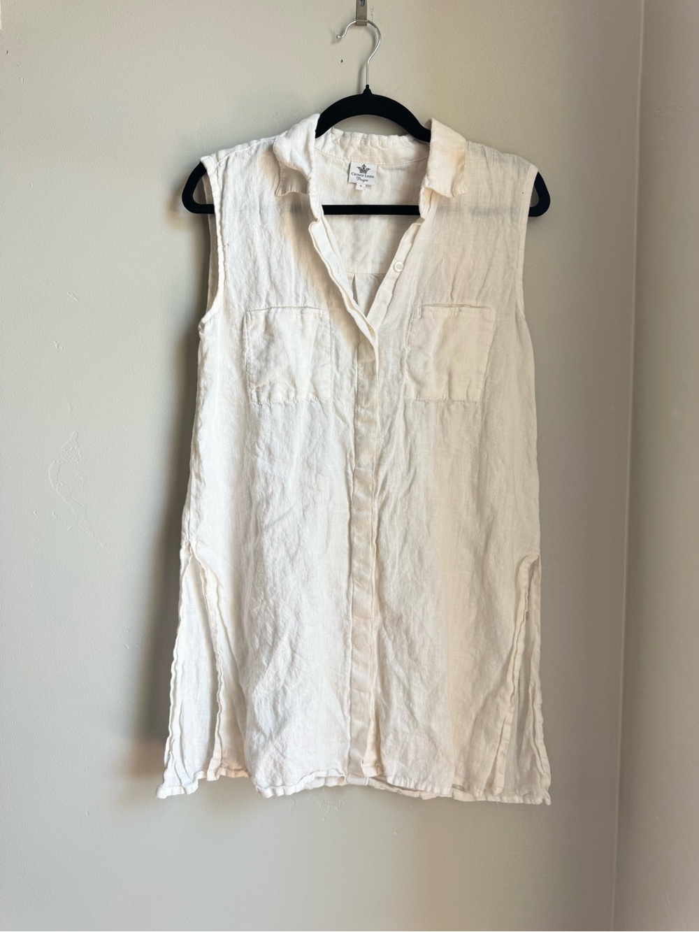 Crown Linen Designs Sleeveless Linen Shirtdress S Euro Summer Quiet Luxury Boho